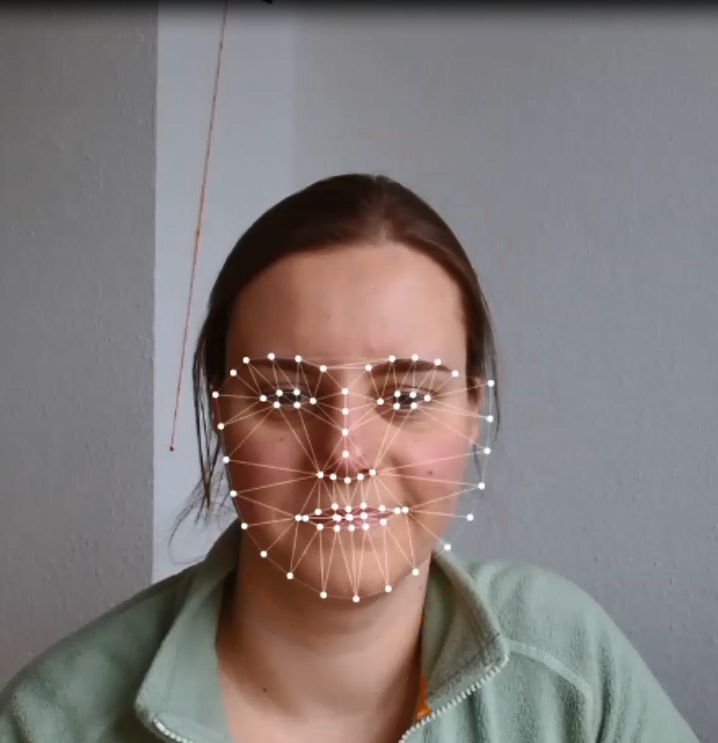 womens face covered with virtual buttons