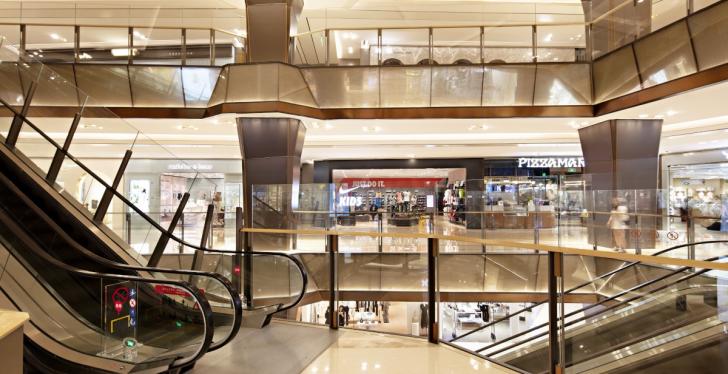 The interior of a shopping center with modern design...