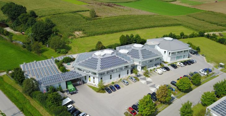 A birds eye view of a building complex