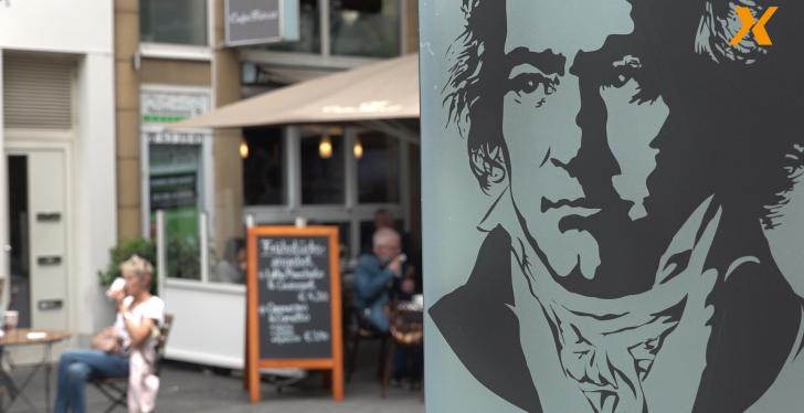 Sign with Beethoven motif in front of café in Bonn...