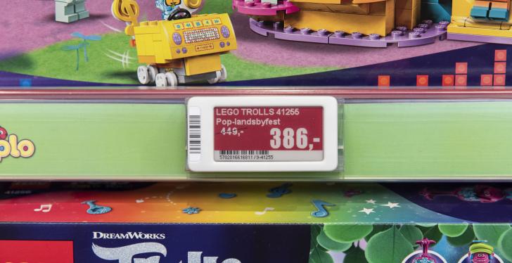 Price label on toy shelf