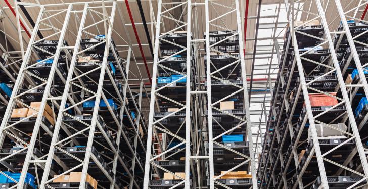 High shelves in a warehouse