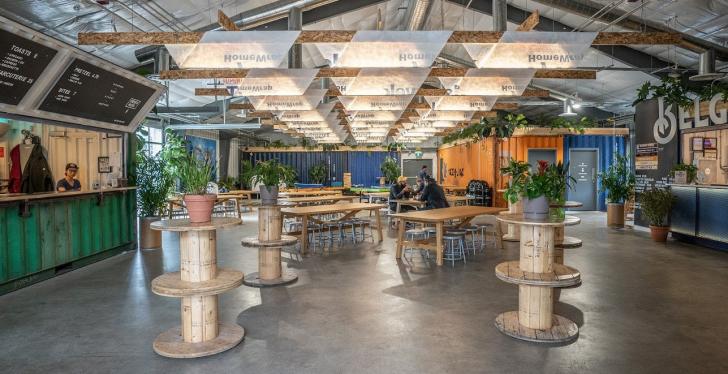 A beer hall in Toronto furnished with sustainable materials...