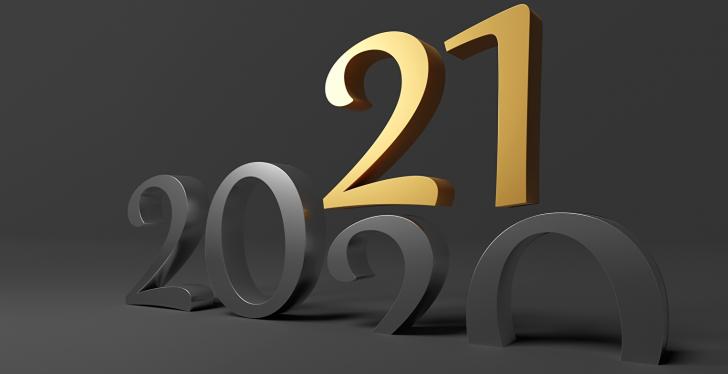The gray number 2020 and on it is a golden 21; copyright: PantherMedia/Waldemar...
