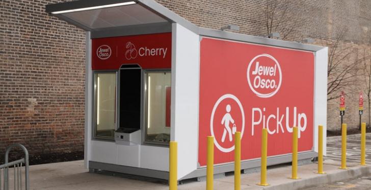 A container as a pickup station on a sidewalk