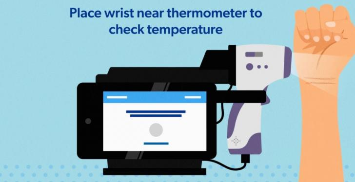 Graphic of a health screening kiosk and a screened arm; copyright: Sams Club...