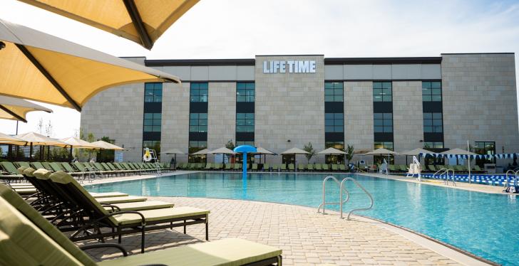 Pool deck next to the Life Time Shopping Center