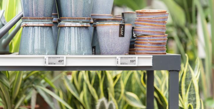 electronic price tag on plant pot