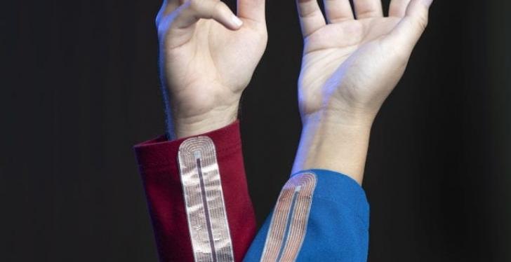 Two arms with the newly invented textiles close together...