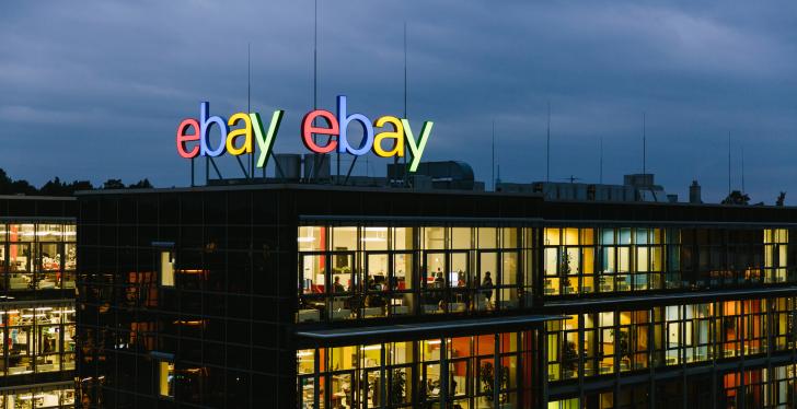 The eBay office in Berlin with the eBay logo on its roof...