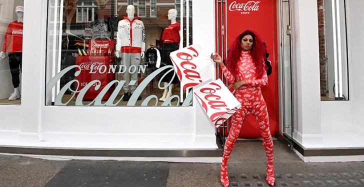 Drag queen Tayce Szura-Radix in front of the new Coca-Cola store in London...