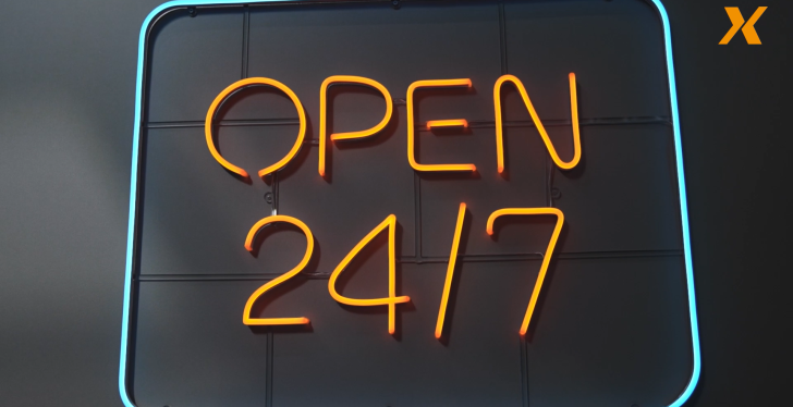 Image: A neon sign saying Open 24/7. Preview picture to video....
