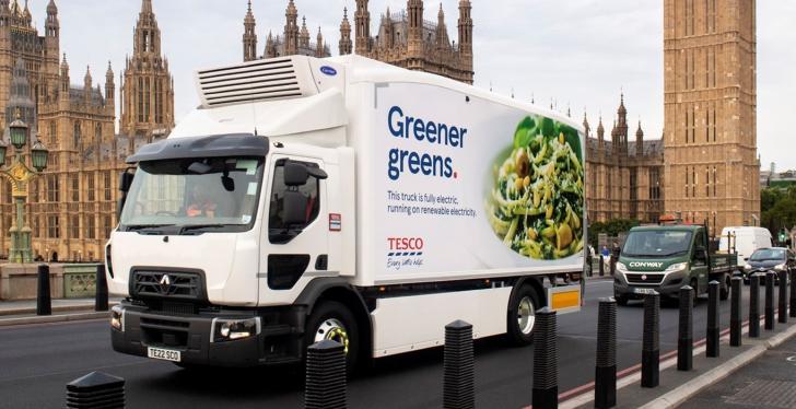 A Tesco truck in front of the Tower of London