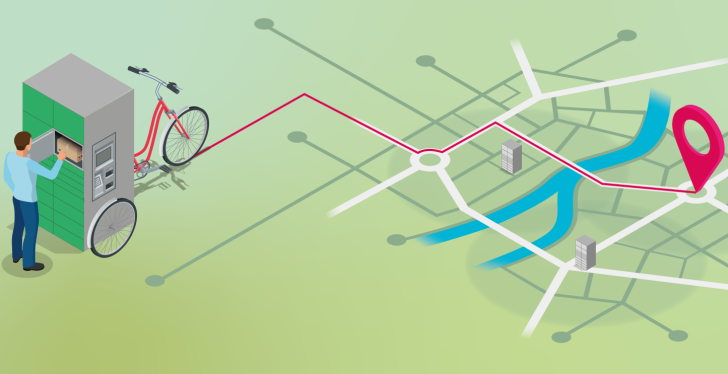 A graphic depiction of the GreenPickUp parcel station and its position in the...