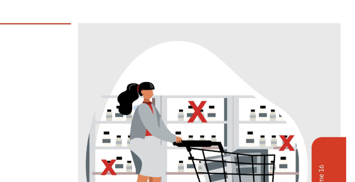 a graphic of a woman pushing a shopping trolley