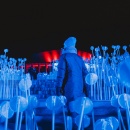 An installation with lighting in a public square in Montréal, Canada; person...