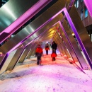 An installation with lighting in a public square in Montréal, Canada; people...