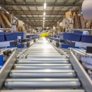 A close up view of a roller conveyor