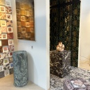 Marble textures on stones of varying heights on the floor, as well as varied...