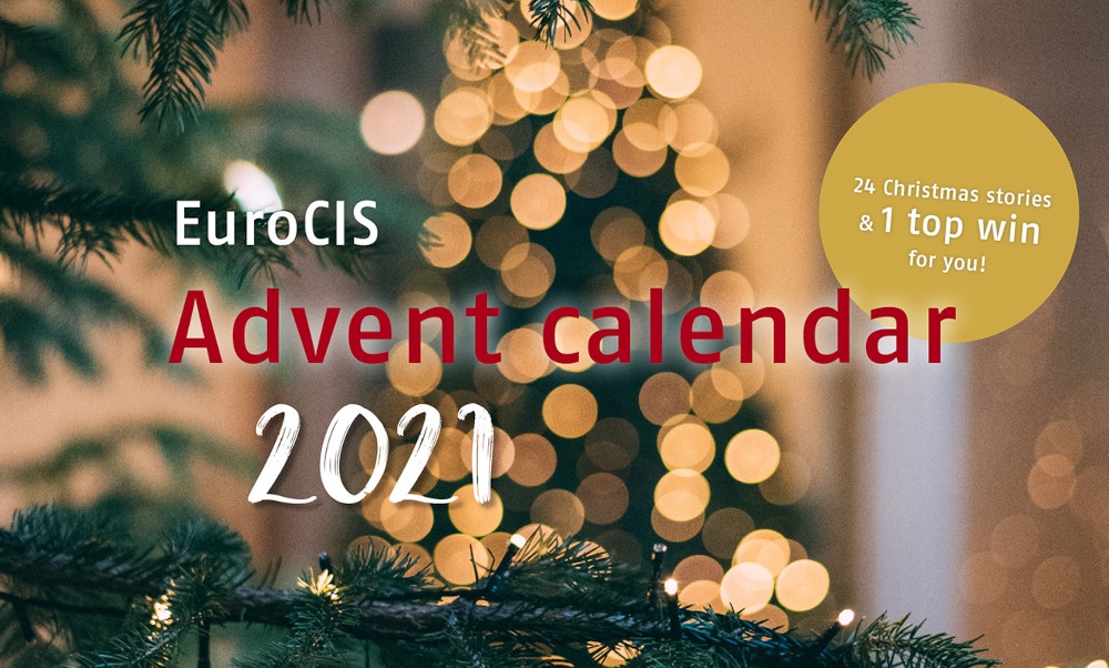 Text in foreground EuroCIS Advent Calendar 2021, in background Christmas...
