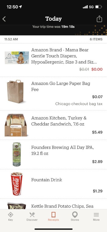 A screenshot of an invoice from the Amazon Go Store app...