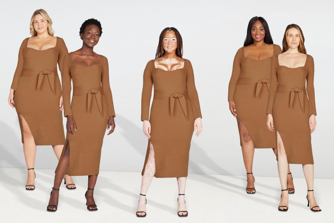 Five women in brown dresses