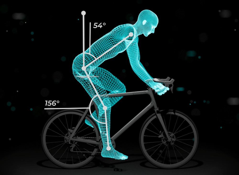 A virtual rendering of a person on a bicycle with measurements...
