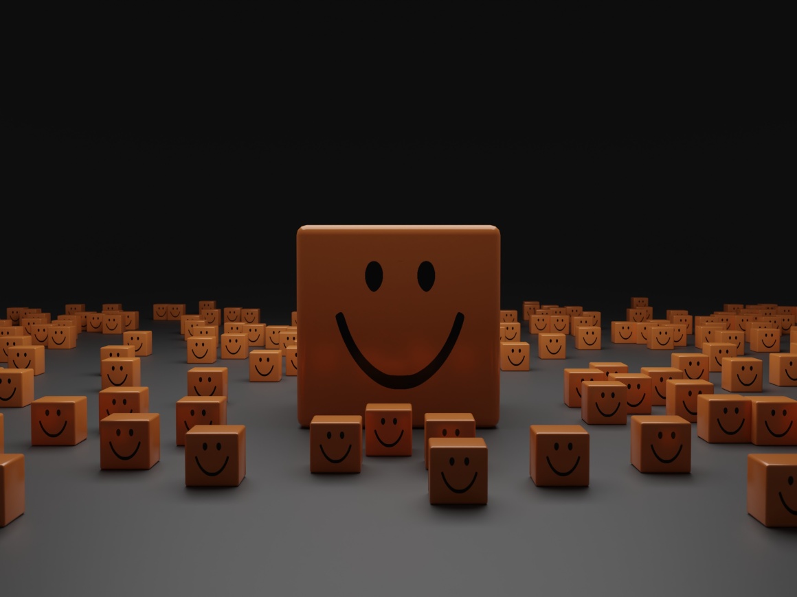 One big and many small blocks with smiley faces on them...