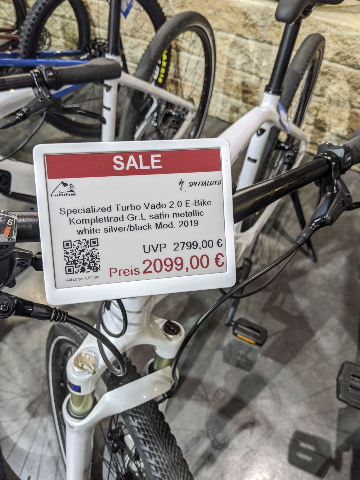 An electronic price tag on a bicycle