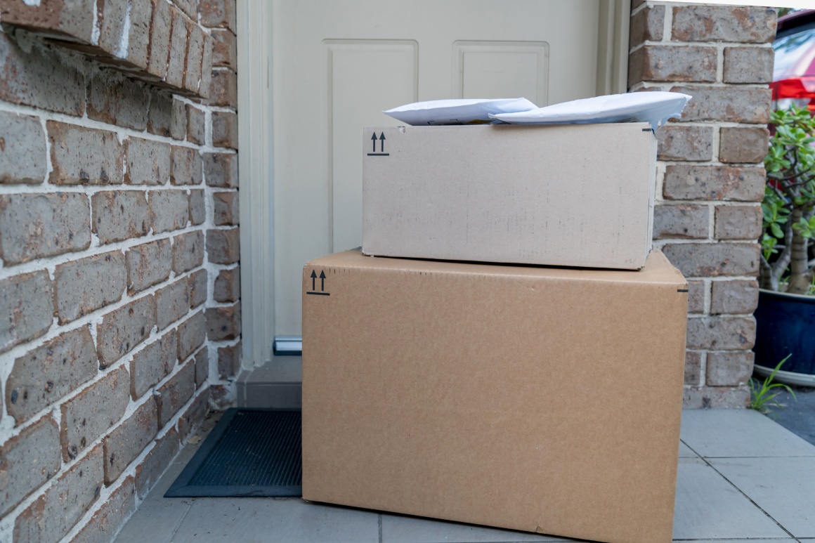 Parcels in front of a front door.