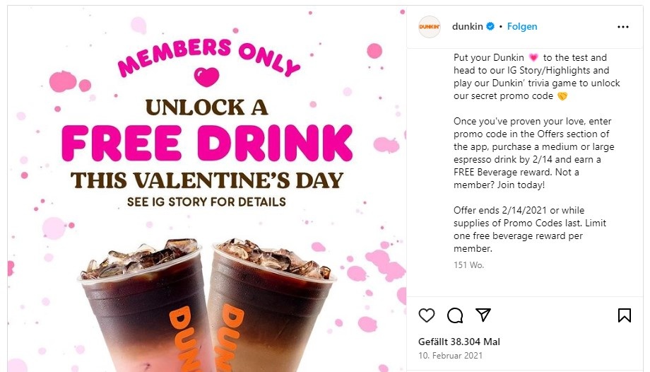 An Instagram post from Dunkin