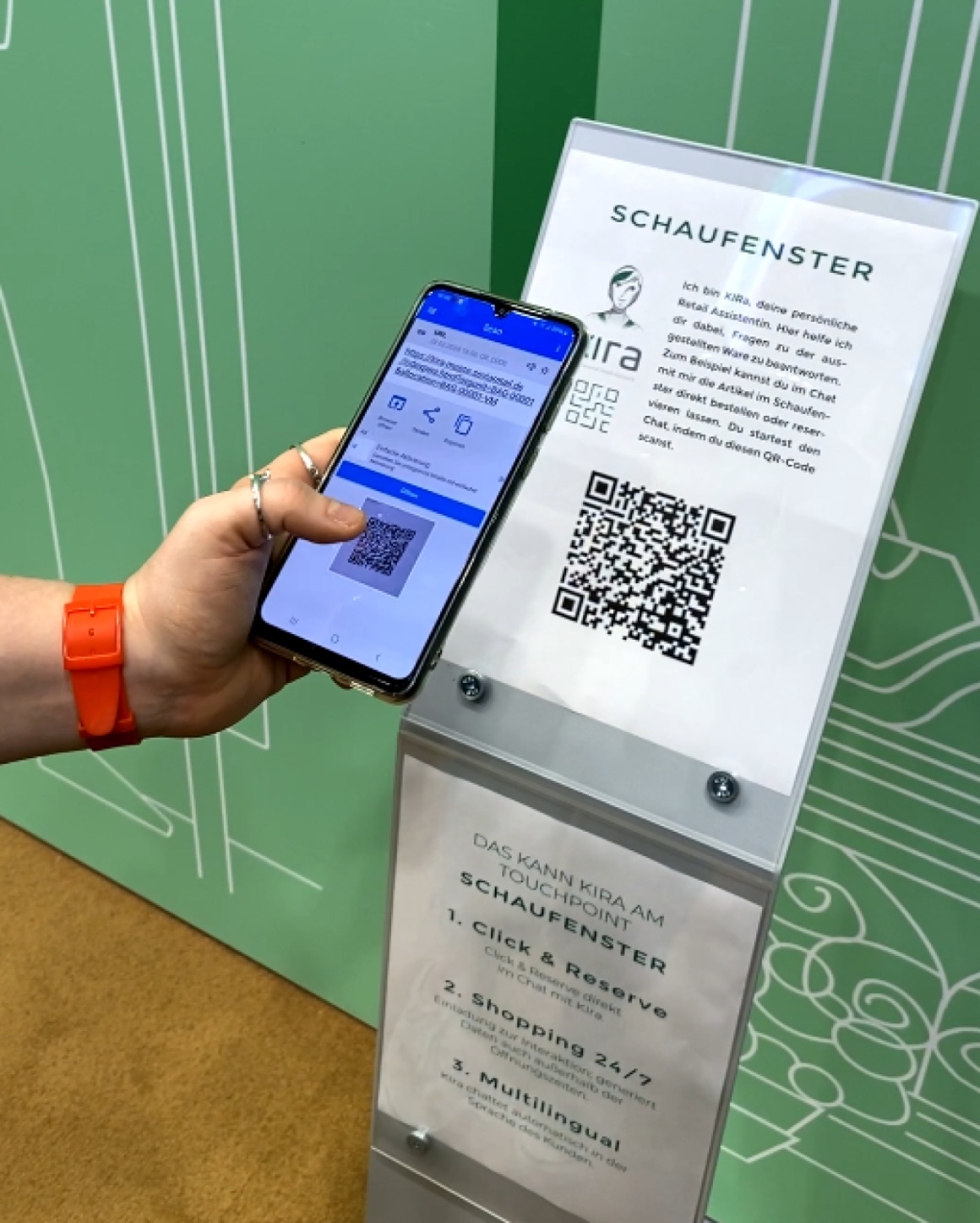 A QR code from the Kira app is scanned.