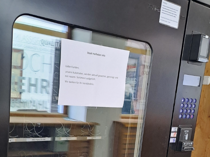 A machine with a note on it.