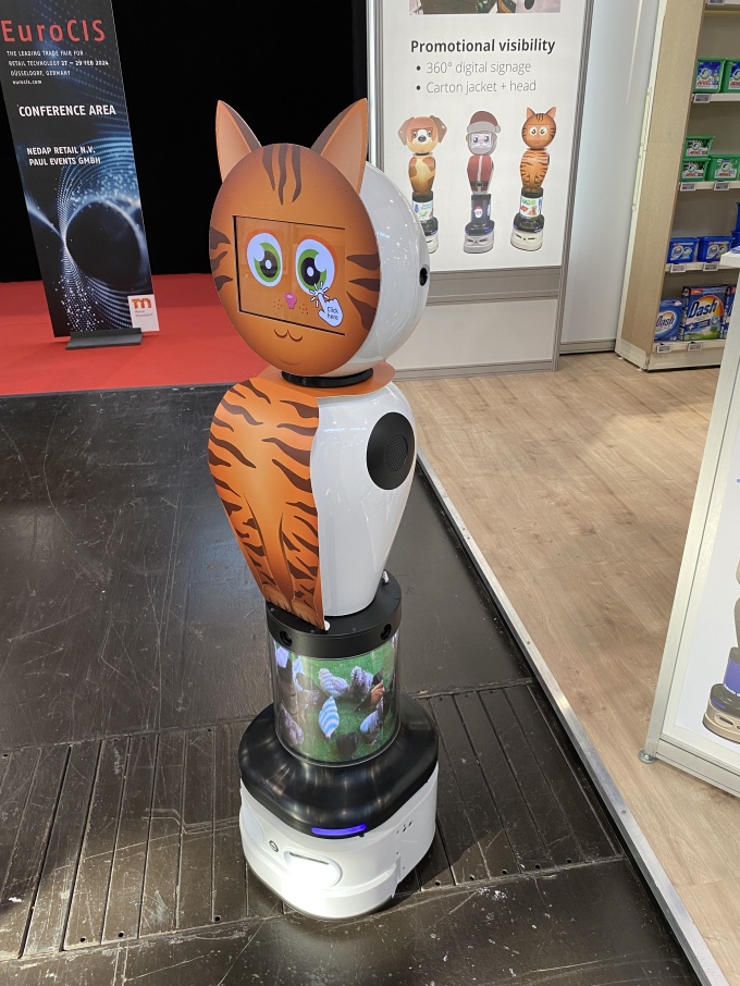 Robot with a cat face at the trade fair