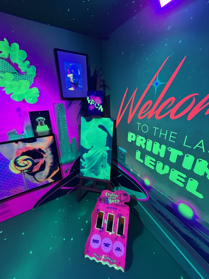 An extremely colorful, bold design featuring neon colors....