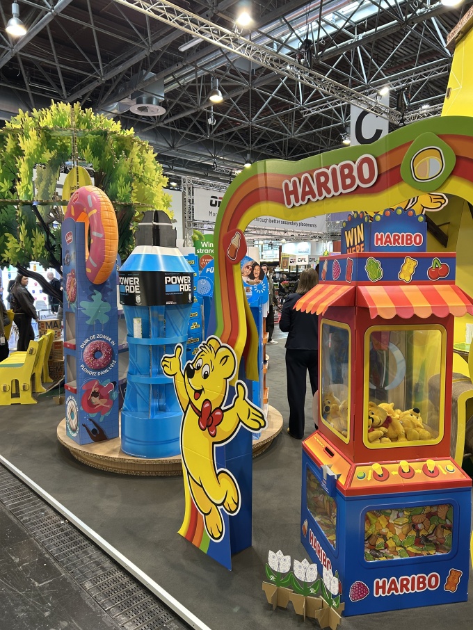 A very colorful Haribo booth.