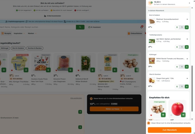Shopping Cart on the Knuspr Website