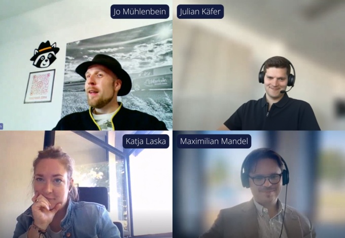 Four people on a video call
