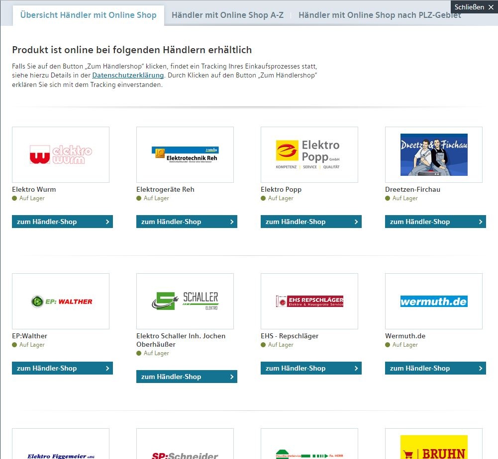 Screenshot of Siemens Homepage German: online retailer...
