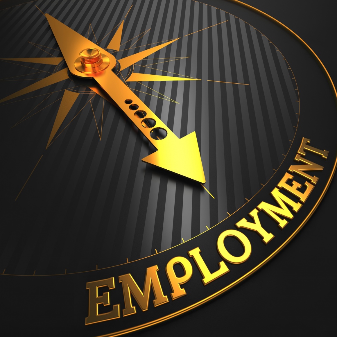 Photo: Compass needle pointing towards the term employment; copyright:...