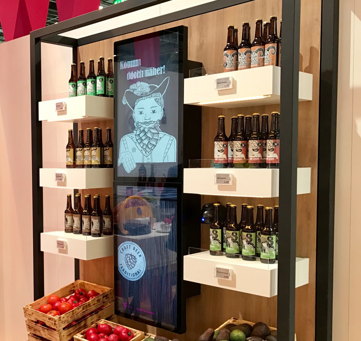Photo: Internet of Things retail shelf, filled with bottles, with interactive...