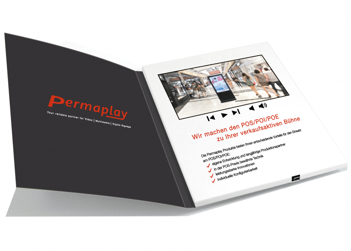 Photo: Video Brochure with integrated display; copyright: Permaplay Media...