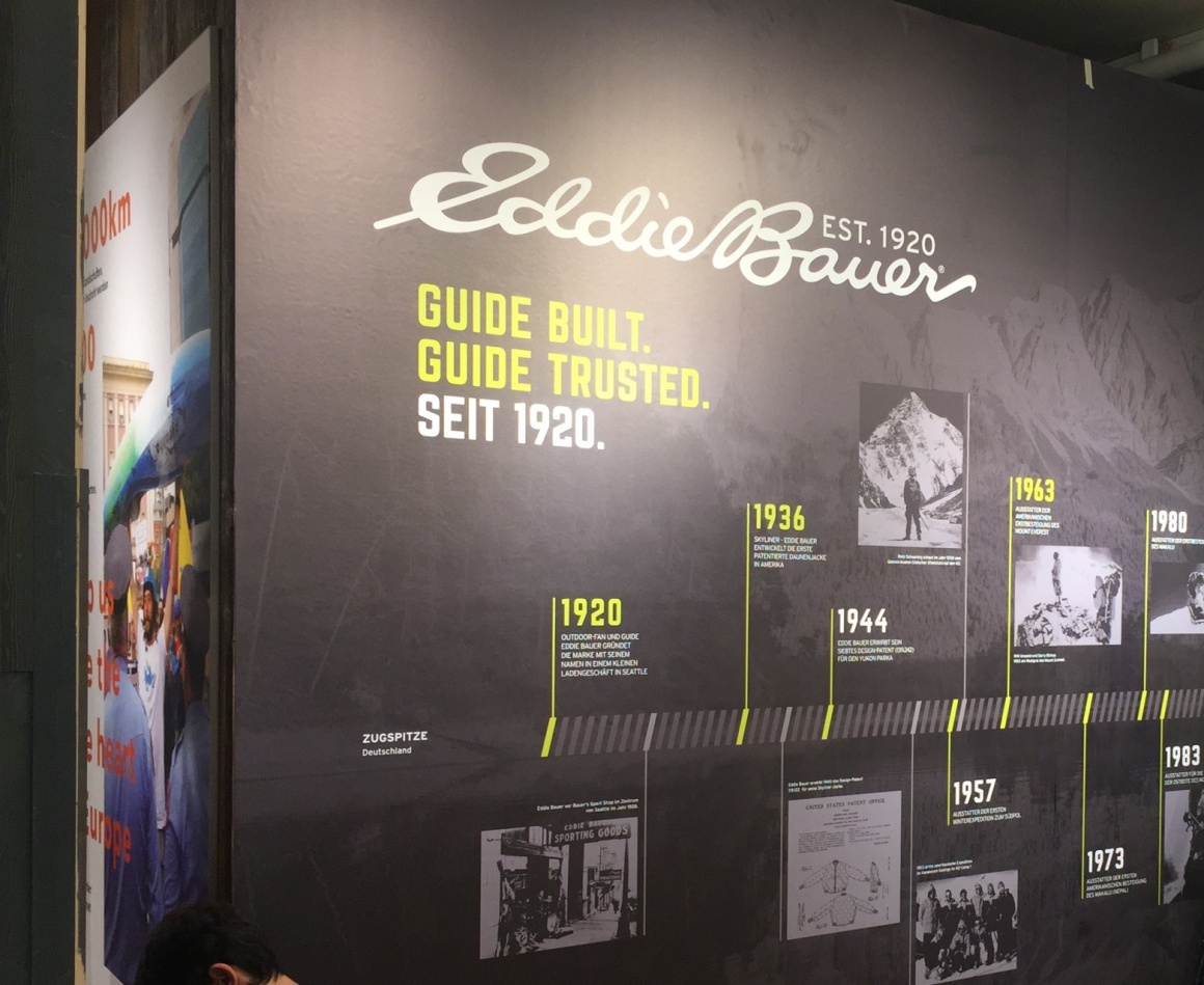 Marketing wall of Eddie Bauers history