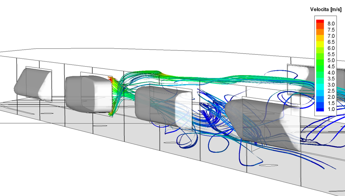 Photo: Color representation of air flows in the retail area of the station...