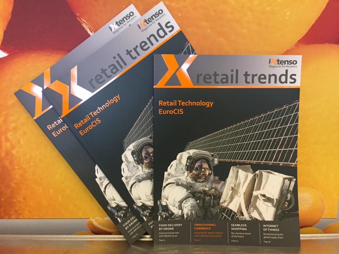 Three print issues of retai trends against an orange background; copyright:...