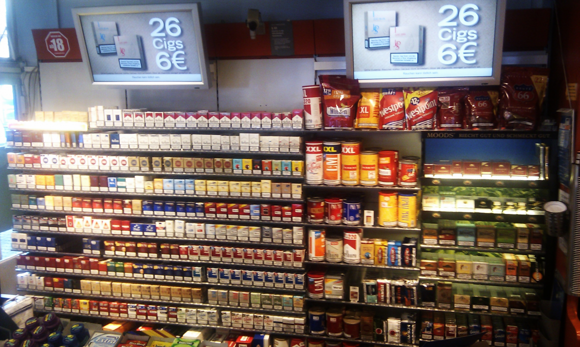 Tobacco shelf at petrol station; copyright: Aral