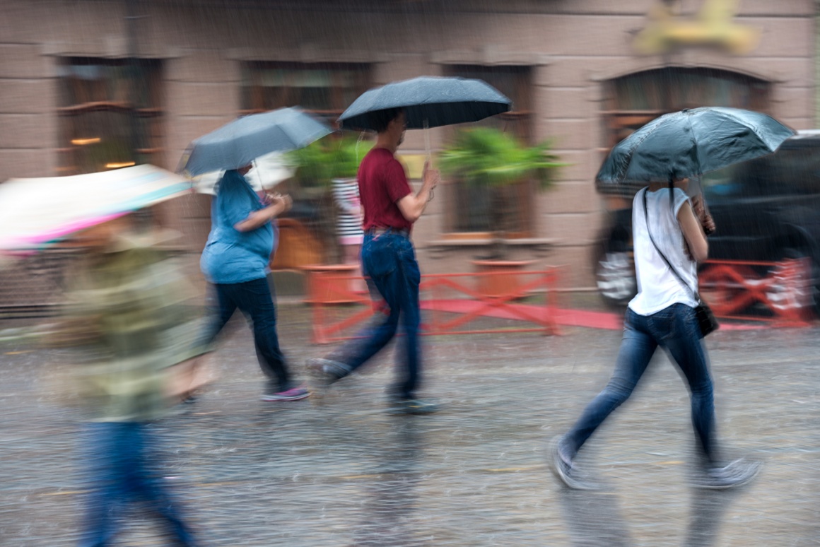 People walking in the rain.