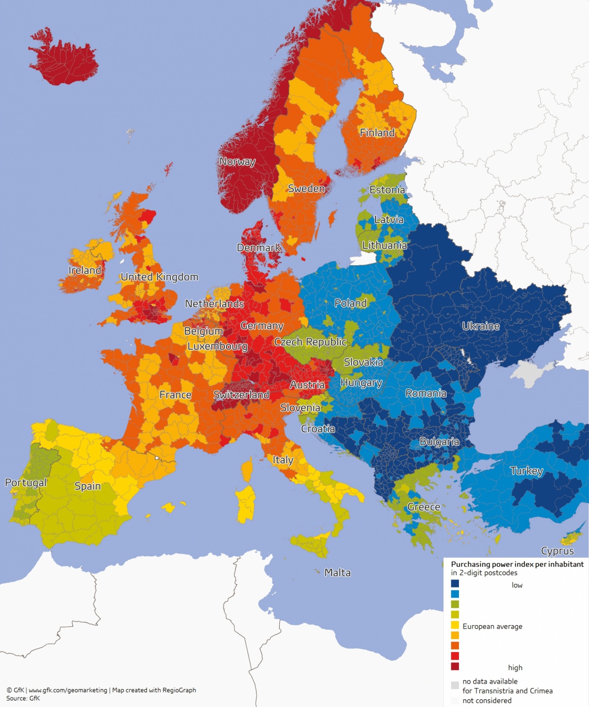 Colored graphic about purchasing power in Europe