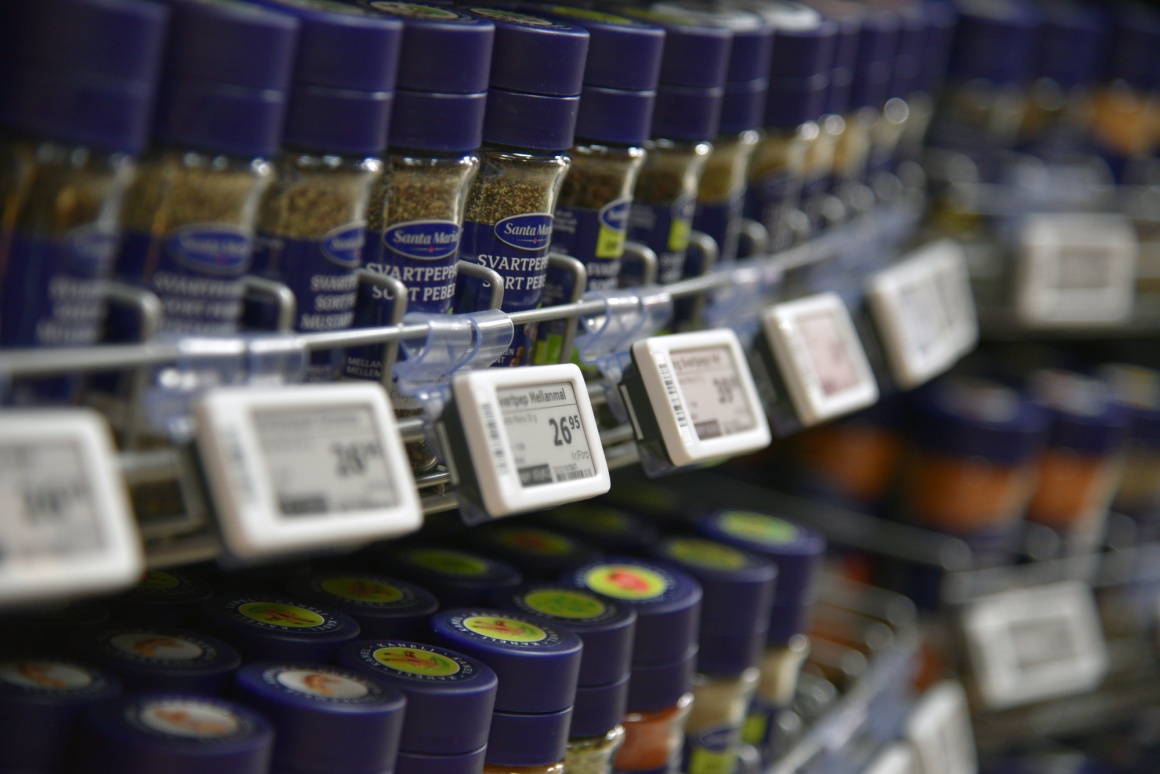 Electronic shelf labels in a food store; copyright: Delfi...