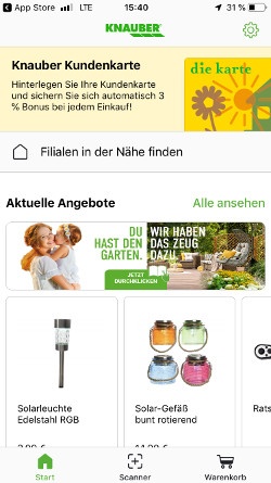 Screenshot of the homepage of an app of a DIY market; copyright: iXtenso/Pott...